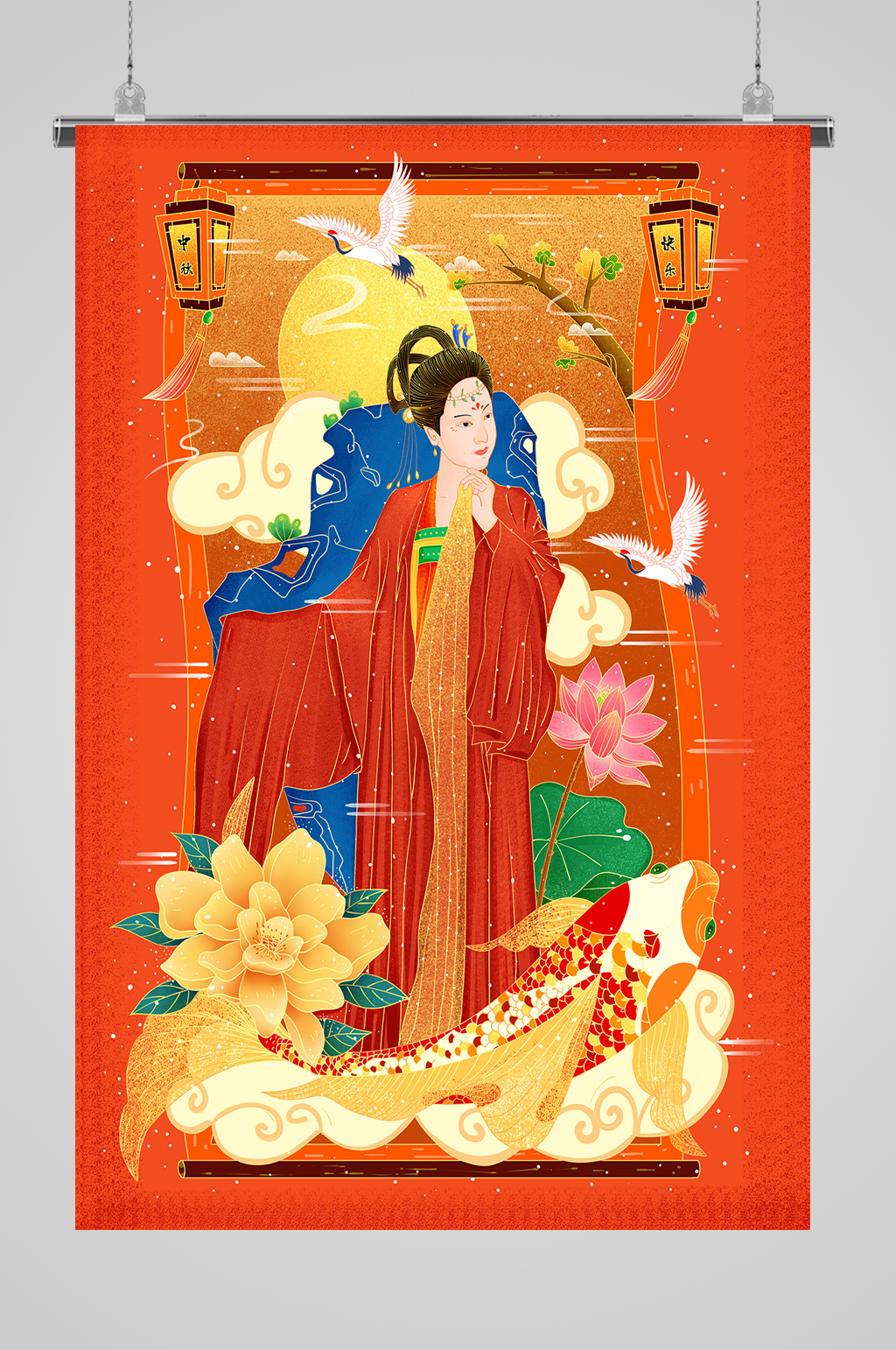月下美人锦鲤宣传插画素材