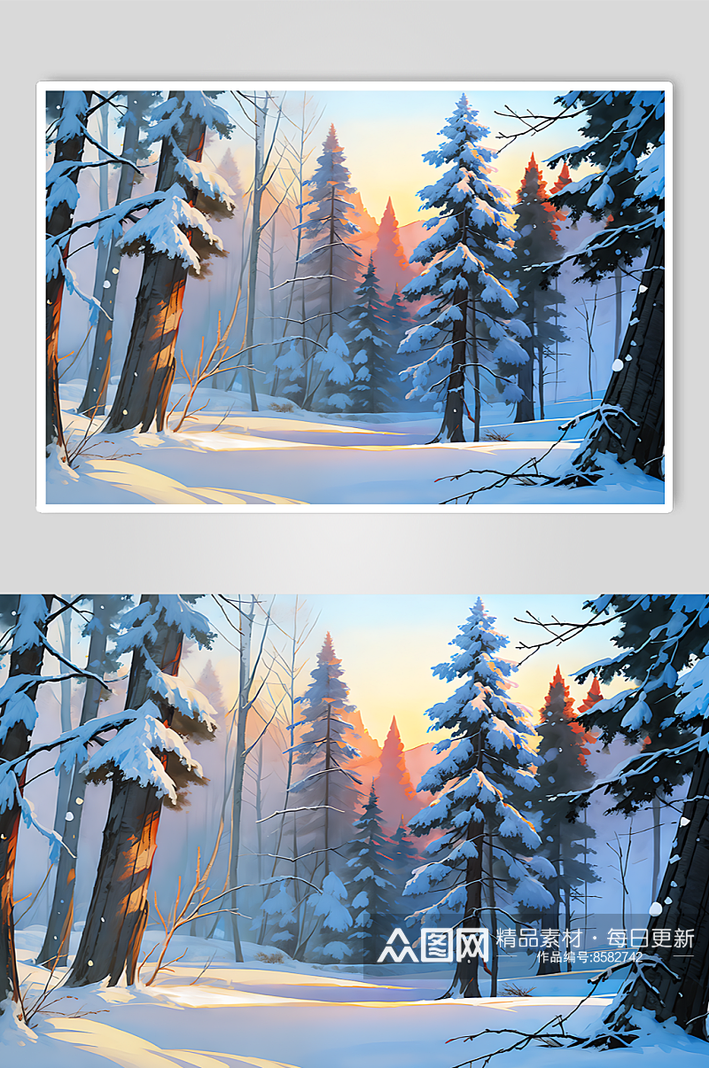 AI数字艺术冬季雪景插画插图素材