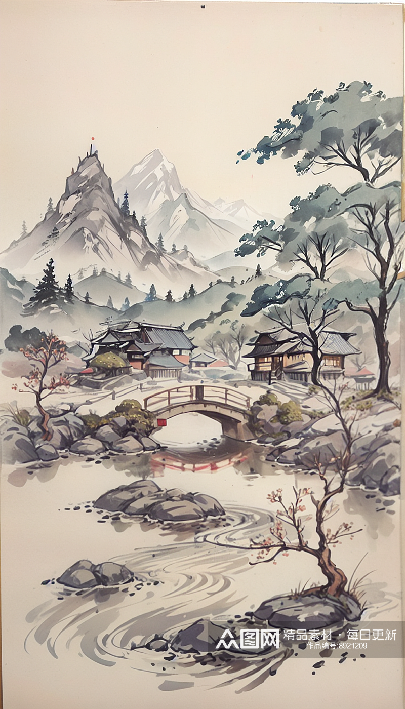 AI数字艺术传统国画山水水墨画素材