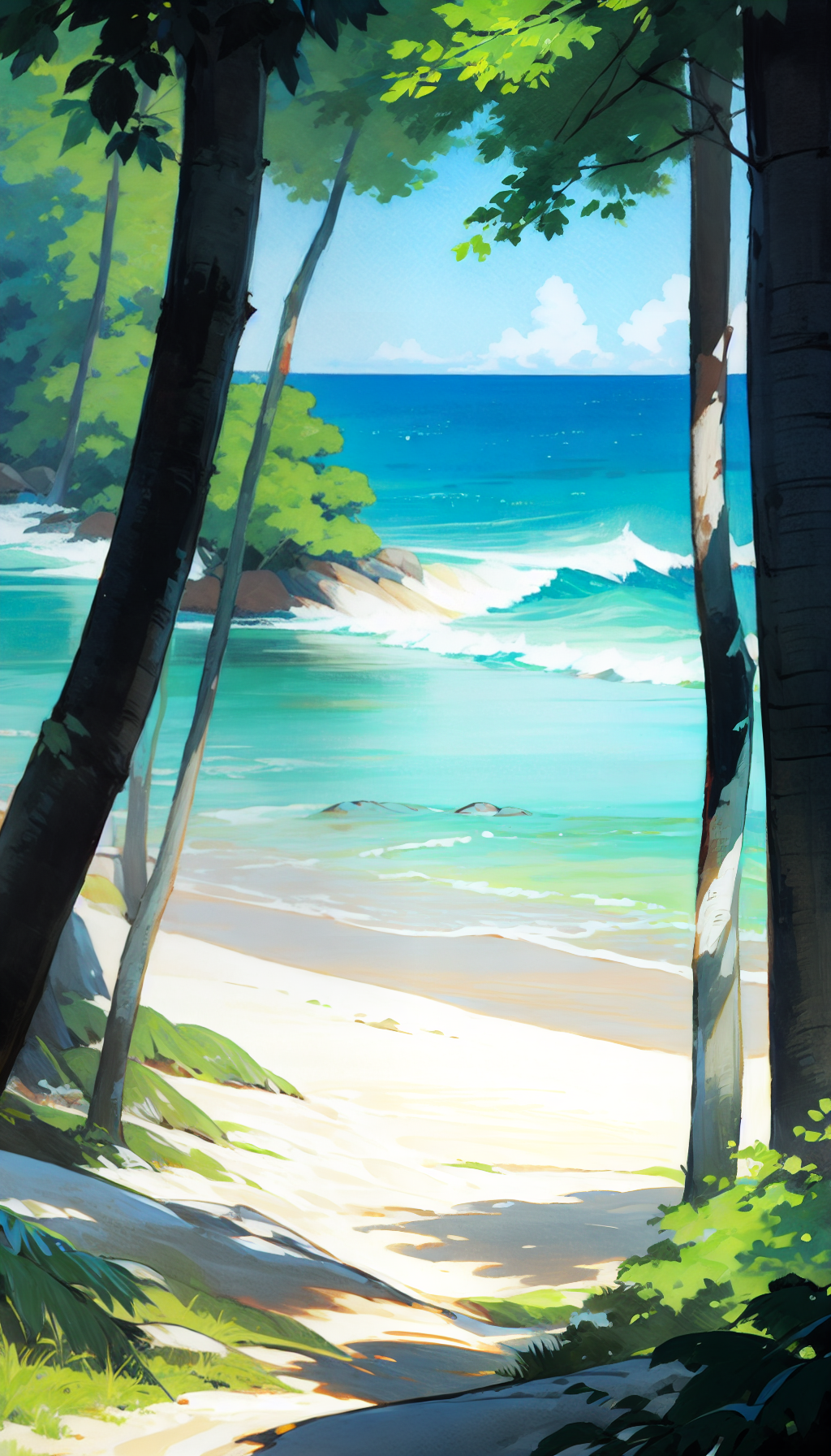 AI数字艺术夏日海边插画素材