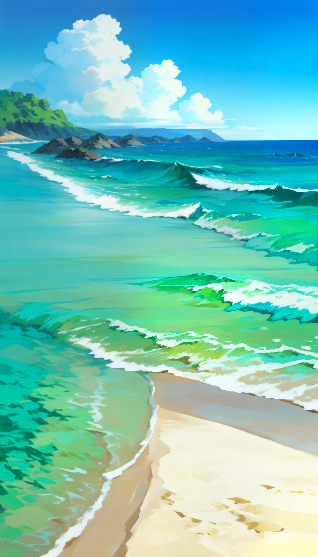 AI数字艺术夏日风景海边插画素材