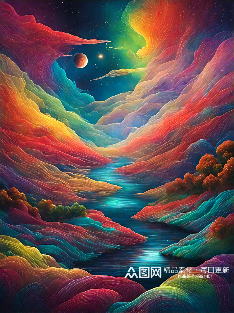 AI数字艺术彩色宇宙星河星空场景背景图素材