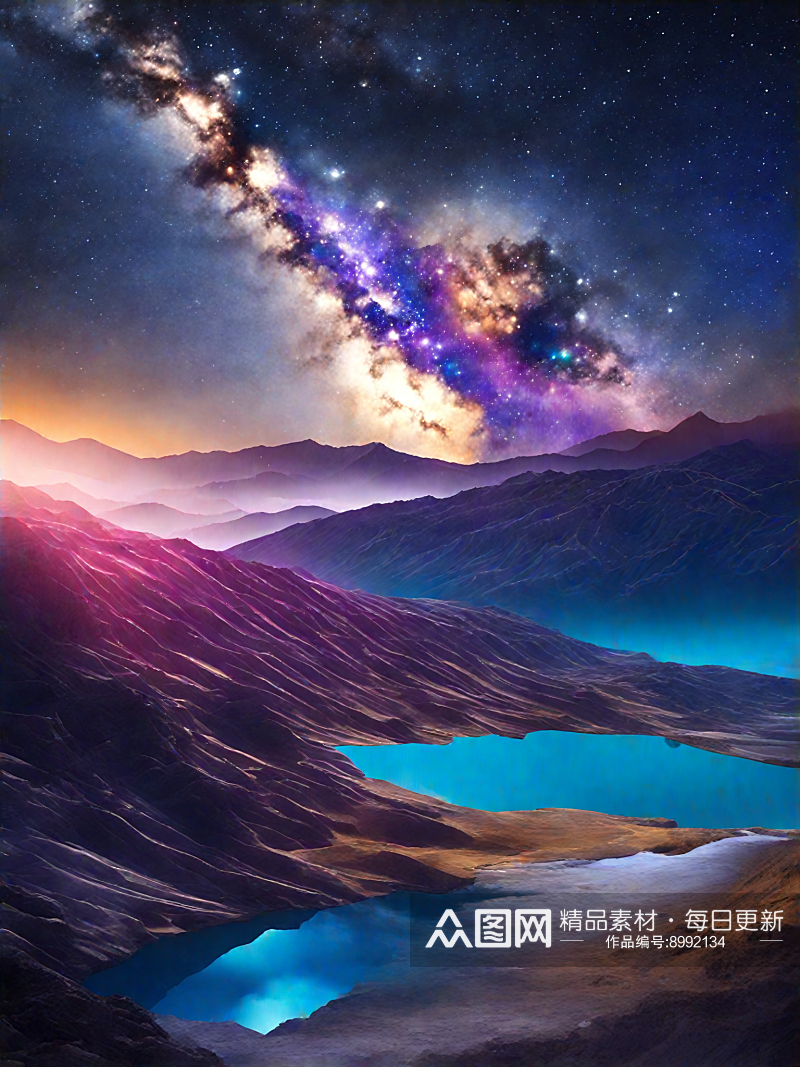 AI数字艺术蓝紫色宇宙星河星空底图背景图素材