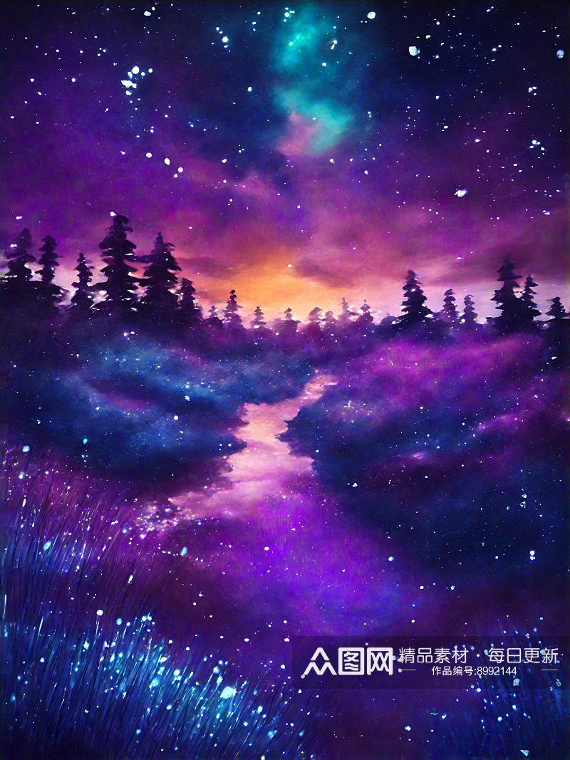 AI数字艺术蓝紫色宇宙星河星空底图背景图素材