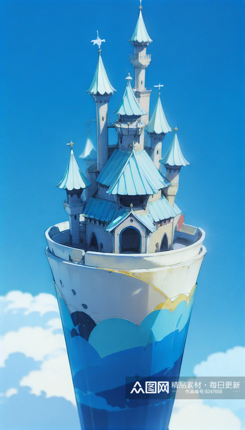 AI数字艺术蓝色冰淇淋卡通城堡插画素材