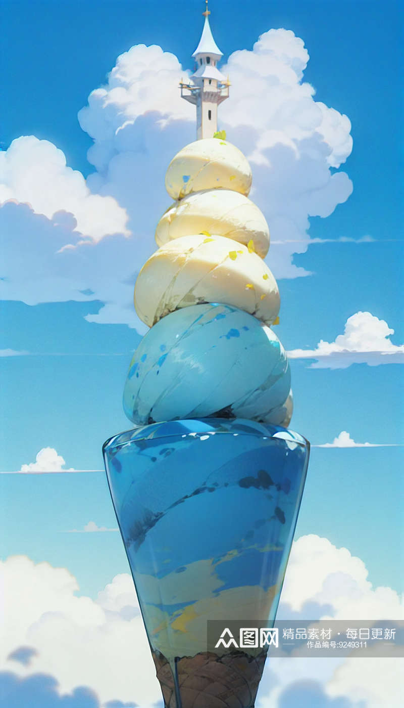AI数字艺术糖果色冰淇淋卡通城堡插画素材