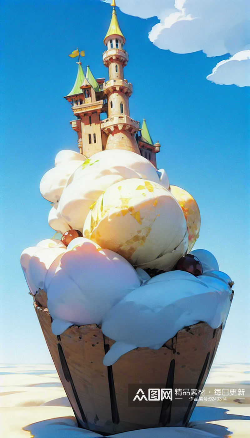 AI数字艺术糖果色冰淇淋卡通城堡插画素材