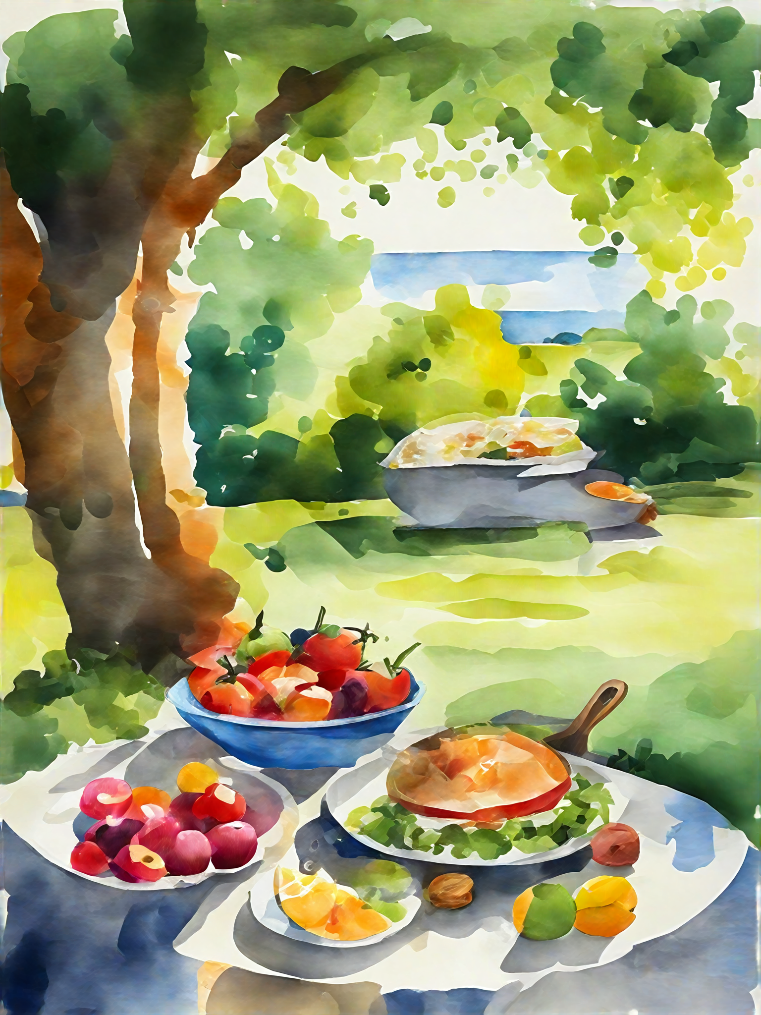 AI数字艺术野餐美食场景插画插图素材