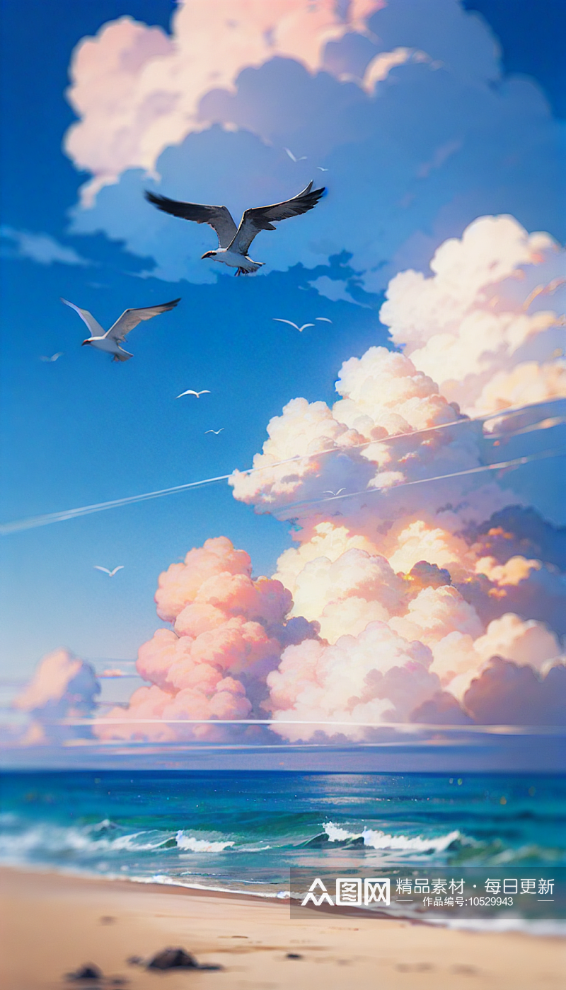 AI数字艺术二次元海水天空绚丽场景插图素材