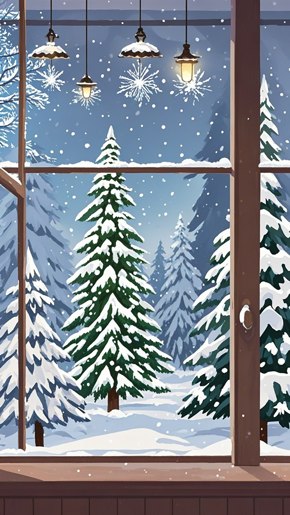 冬季窗外雪景场景插画素材
