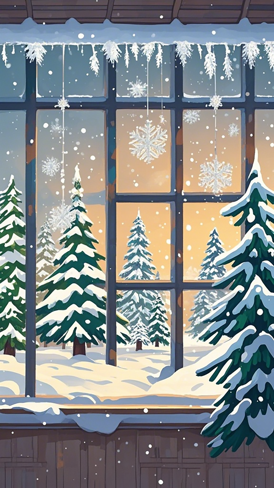 冬季窗外雪景场景插画素材