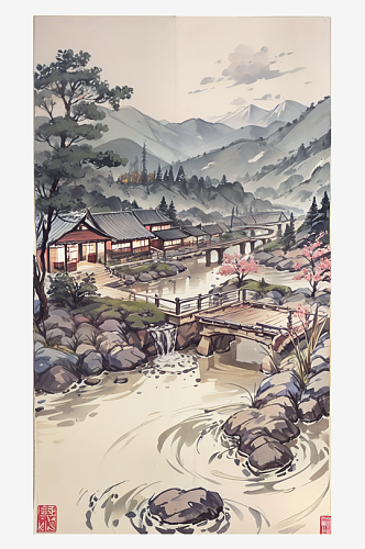 AI数字艺术传统国画山水水墨画