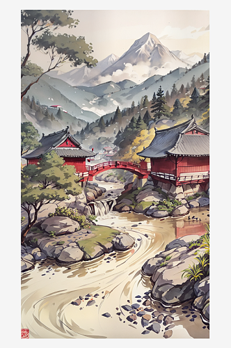 AI数字艺术传统国画山水水墨画