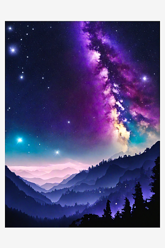 AI数字艺术蓝紫色宇宙星河星空底图背景图