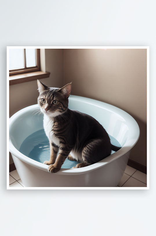 AI数字艺术坐在浴缸里的宠物猫插图