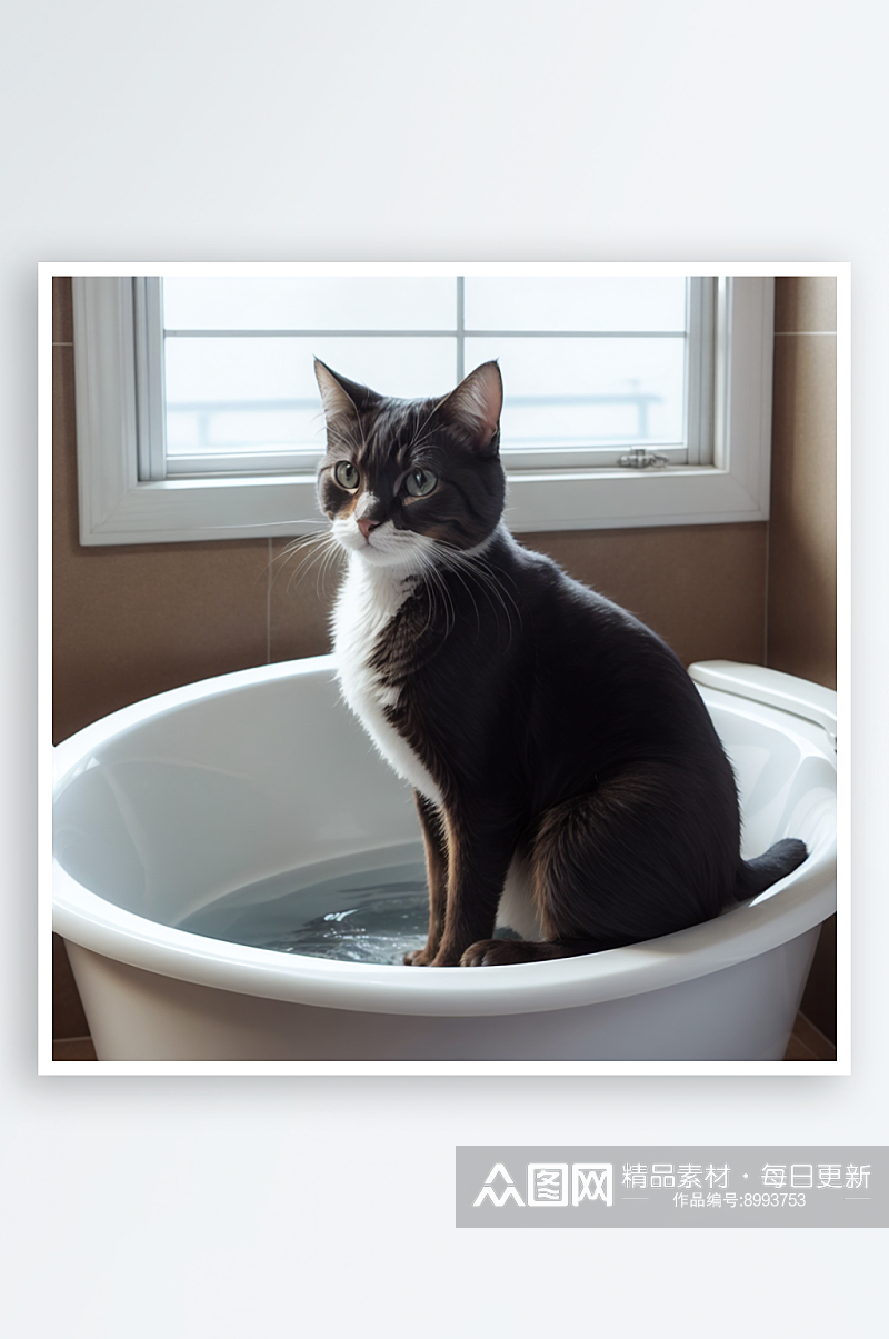 AI数字艺术坐在浴缸里的宠物猫插图素材