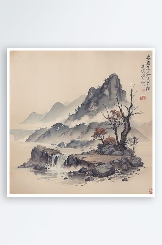 AI数字艺术传统意境水墨山水画