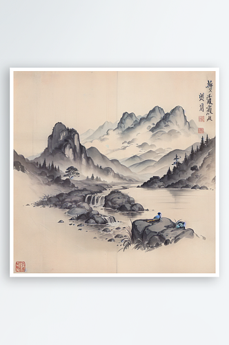 AI数字艺术传统意境水墨山水画