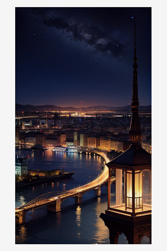 AI数字艺术城市夜景蓝调场景插图