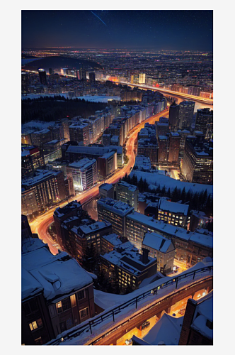 AI数字艺术城市夜景全景插图
