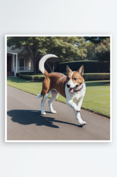 AI数字艺术草地上奔跑的狗插图