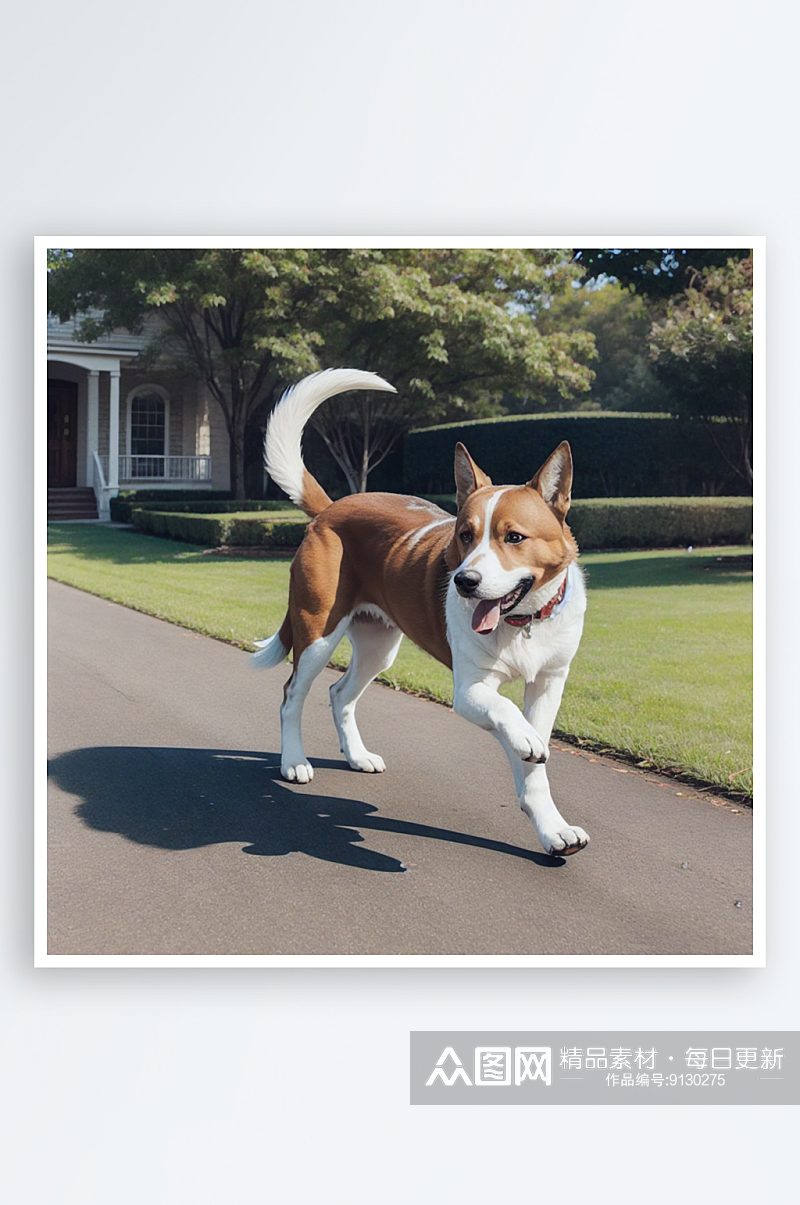 AI数字艺术草地上奔跑的狗插图素材