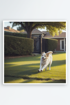 AI数字艺术草地上奔跑的狗插图