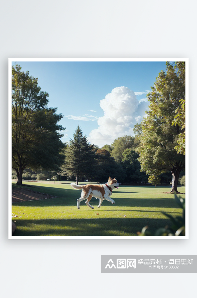 AI数字艺术草地上奔跑的狗插图素材