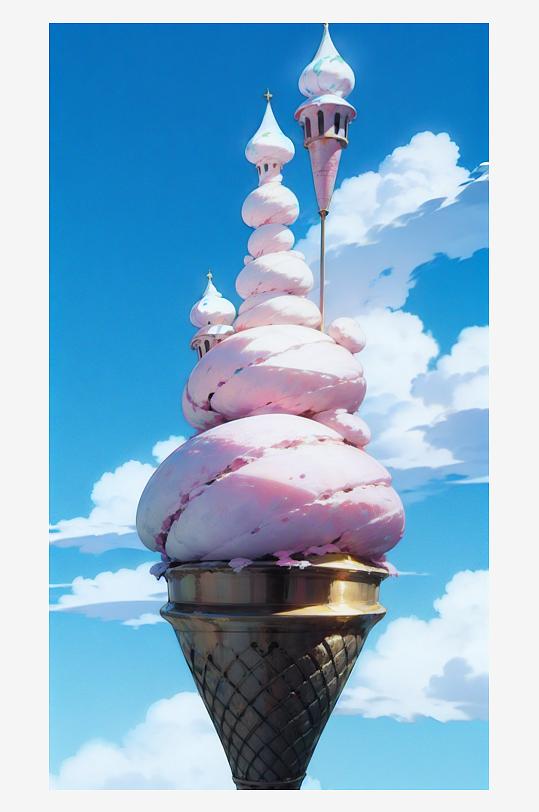 AI数字艺术粉色冰淇淋卡通城堡插画