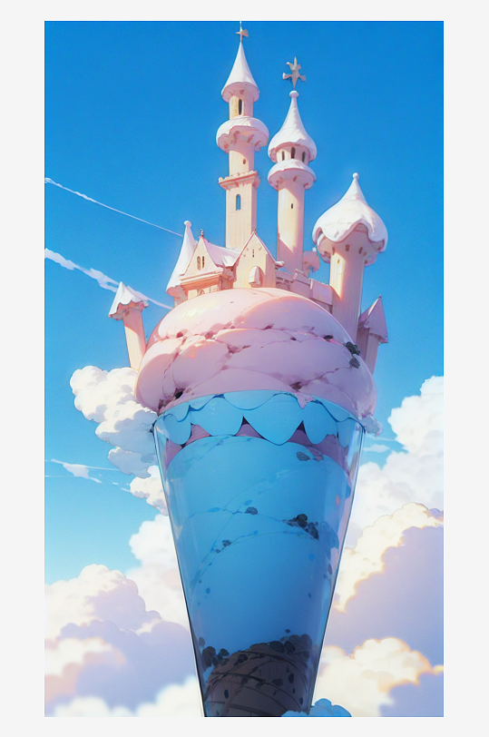 AI数字艺术粉色冰淇淋卡通城堡插画