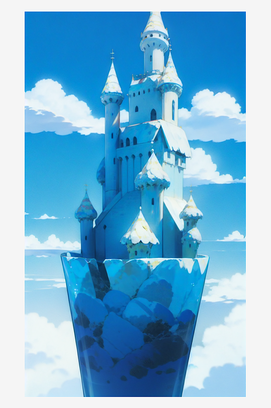 AI数字艺术蓝色冰淇淋卡通城堡插画