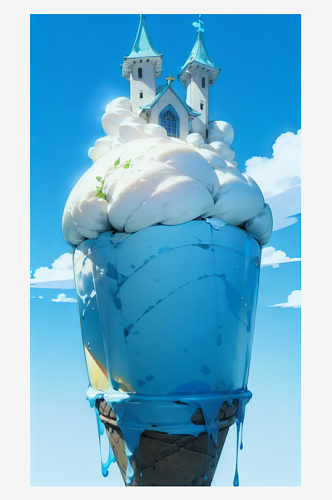 AI数字艺术蓝色冰淇淋卡通城堡插画