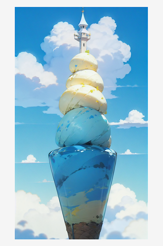 AI数字艺术糖果色冰淇淋卡通城堡插画