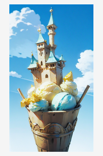 AI数字艺术糖果色冰淇淋卡通城堡插画
