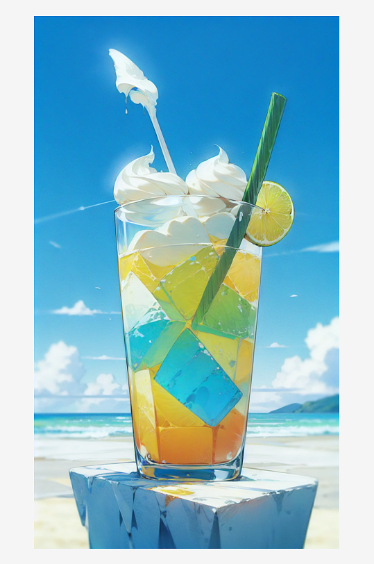 AI数字艺术卡通夏日清新冰块饮品