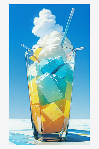 AI数字艺术卡通夏日清新冰块饮品