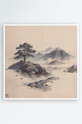 AI数字艺术青山祥云水墨画