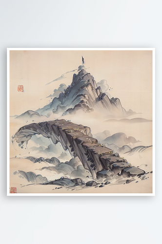 AI数字艺术青山祥云水墨画