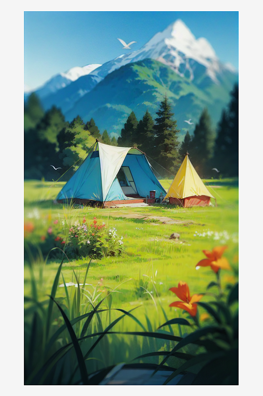 AI数字艺术露营地场景插图