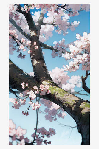 AI数字艺术樱花花开树枝细节插图