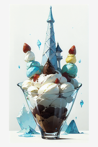 AI数字艺术二次元卡通风格甜品冰淇淋城堡