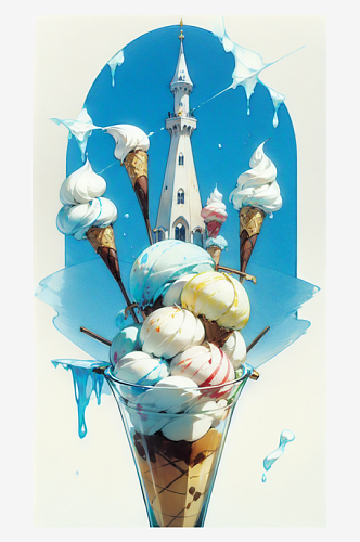 AI数字艺术二次元卡通风格甜品冰淇淋城堡