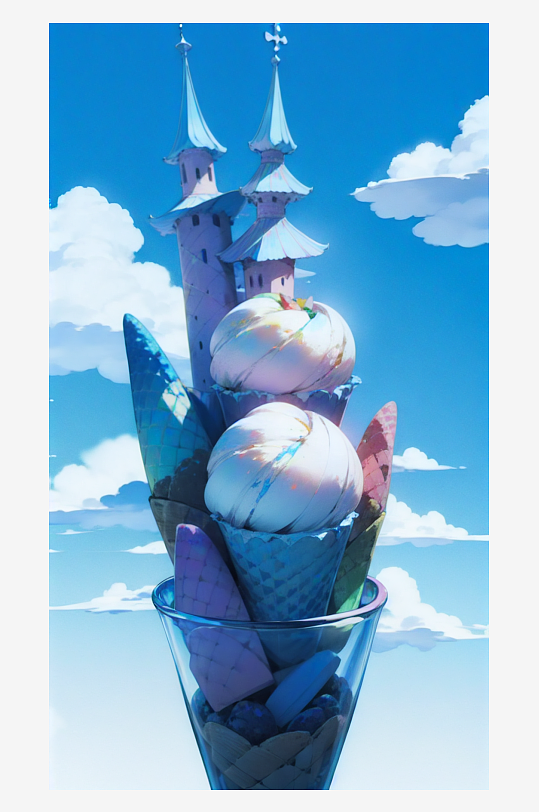 AI数字艺术紫色卡通冰淇淋城堡插图