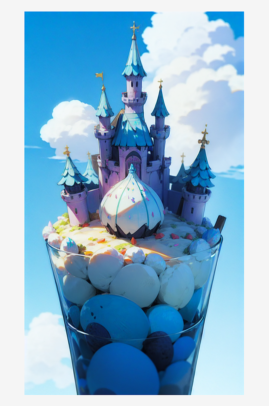 AI数字艺术紫色卡通冰淇淋城堡插图