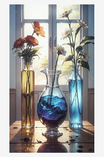 AI数字艺术玻璃花瓶插鲜花插图