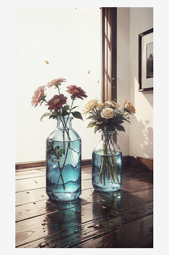 AI数字艺术玻璃花瓶插鲜花插图