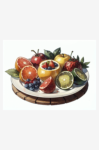 AI数字艺术水果盘子插画插图