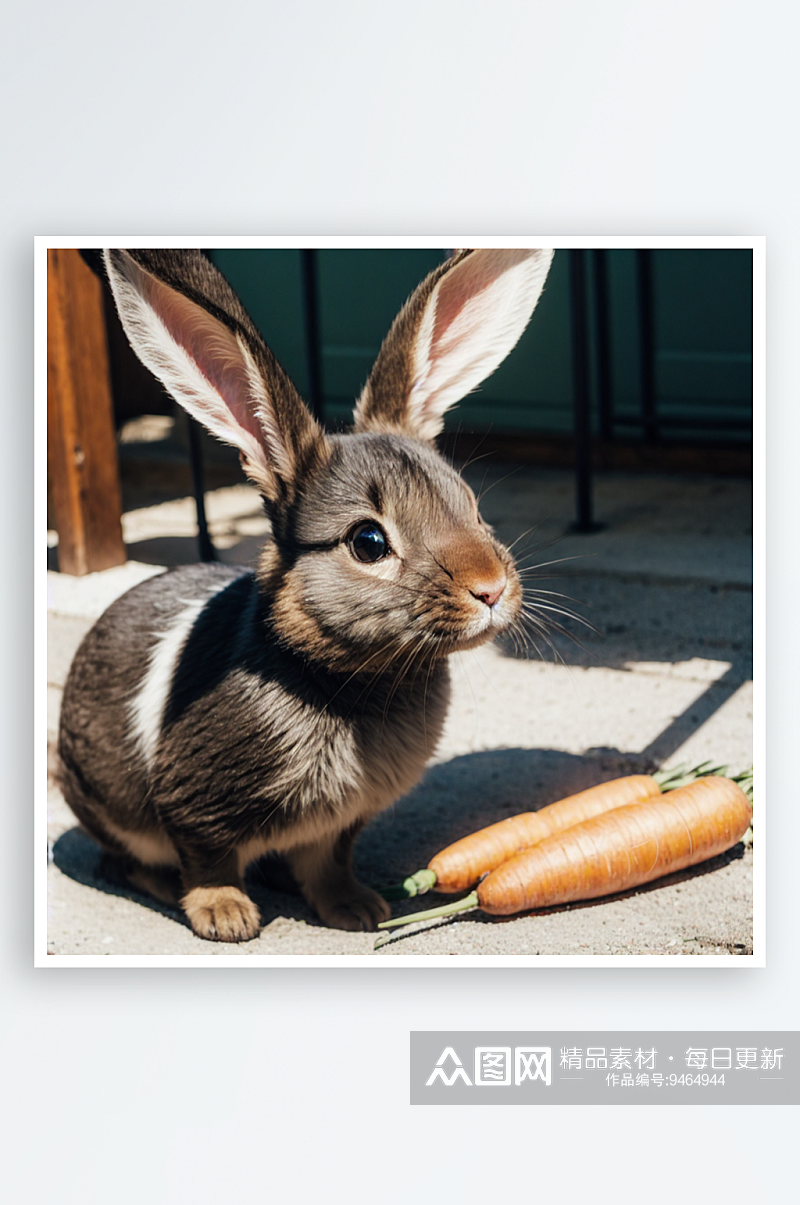 AI数字艺术兔子在吃胡萝卜场景写实素材
