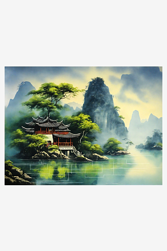AI数字艺术中国传统山水画水墨画