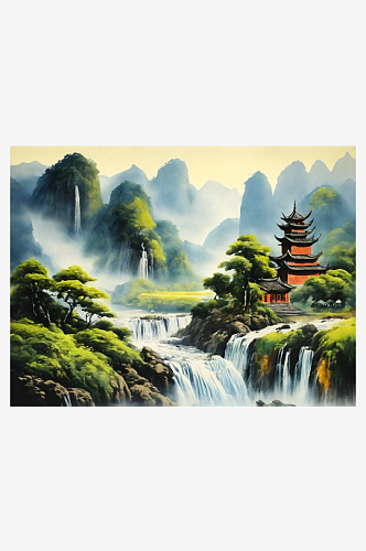 AI数字艺术中国传统山水画水墨画